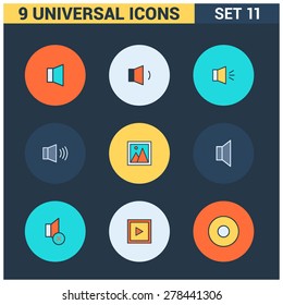 Abstract vector collection of colorful flat Universal Icons set. Big package of modern minimalist, thin line icons. Design elements for mobile and web applications.