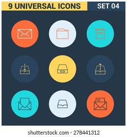 Abstract vector collection of colorful flat Universal Icons set. Big package of modern minimalist, thin line icons. Design elements for mobile and web applications.