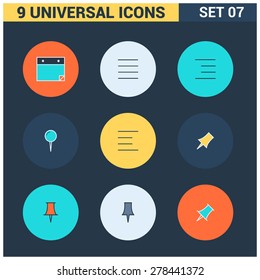 Abstract vector collection of colorful flat Universal Icons set. Big package of modern minimalist, thin line icons. Design elements for mobile and web applications.