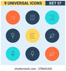 Abstract vector collection of colorful flat Universal Icons set. Big package of modern minimalist, thin line icons. Design elements for mobile and web applications.