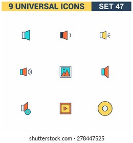 Abstract vector collection of colorful flat Universal Icon set. Big package of modern minimalist, thin line icons. Design elements for mobile and web applications.