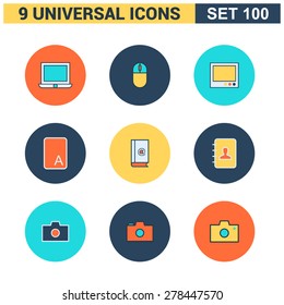 Abstract vector collection of colorful flat Universal Icon set. Big package of modern minimalist, thin line icons. Design elements for mobile and web applications.