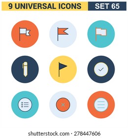 Abstract vector collection of colorful flat Universal Icon set. Big package of modern minimalist, thin line icons. Design elements for mobile and web applications.