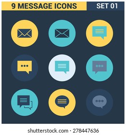 Abstract vector collection of colorful flat Email Message Speech Bubble Icon set. Big package of modern minimalist, thin line icons. Design elements for mobile and web applications.