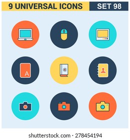 Abstract vector collection of colorful flat Universal Icon set. Big package of modern minimalist, thin line icons. Design elements for mobile and web applications.