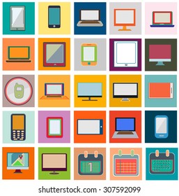Abstract vector collection of colorful flat computer and calendar icons. Design elements for mobile and web applications.