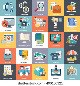 Abstract vector collection of colorful flat business and finance icons. Design elements for mobile and web applications