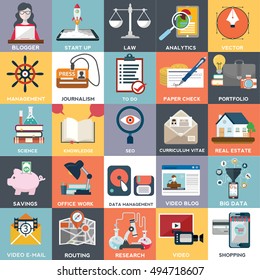 Abstract vector collection of colorful flat business and finance icons. Design elements for mobile and web applications