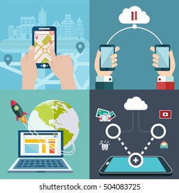 Abstract vector collection of colorful flat business, location and start up icons. Design elements for mobile and web applications