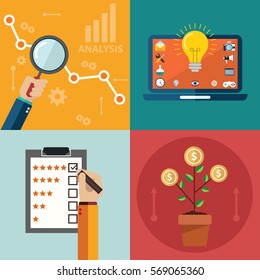 Abstract vector collection of colorful flat business, design and finance icons. Design elements for mobile and web applications.