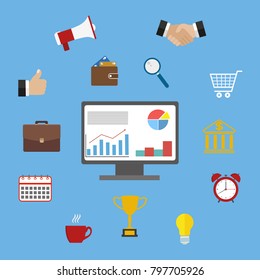 Abstract vector collection of colorful flat business and finance icons. Design elements for mobile and web applications