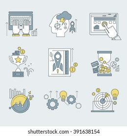 Resumen de la colección de vectores de íconos de negocios fijos y financieros. Elementos de diseño para aplicaciones móviles y web