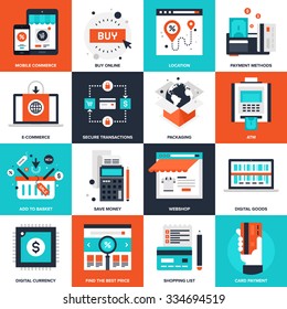 Abstract Vector Collection Of Flat Digital Commerce Icons.