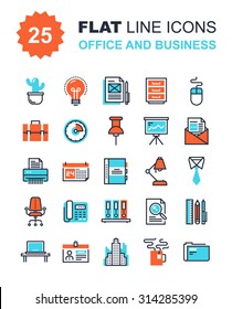 Abstract vector collection of flat line office and business icons. Elements for mobile and web applications.