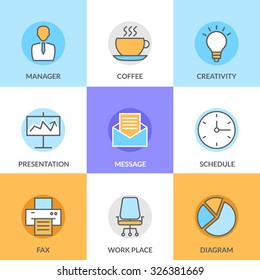 Abstract vector collection of flat line office and business icons. Elements for mobile and web applications.