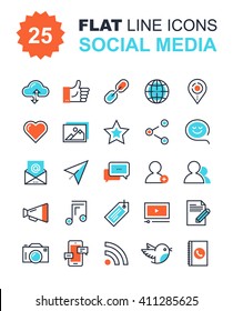 Abstract vector collection of flat line social media icons. Design elements for mobile and web applications.