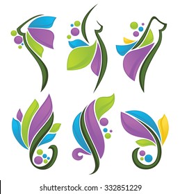 Abstract vector collection of girls in dresses look like a flowers