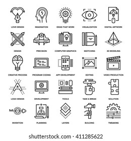 Abstract Vector Collection Of Line Creative Process Icons. Elements For Mobile And Web Applications.