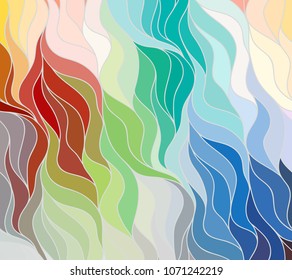 Abstract vector color background of doodle hand drawn lines. Colorful floral pattern. Wave wallpaper