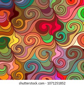 Abstract vector color background of doodle hand drawn lines. Colorful floral pattern. Wave wallpaper