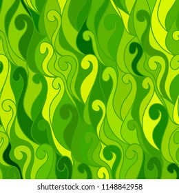 Abstract vector color background of doodle hand drawn lines. Colorful floral pattern. Wave green wallpaper