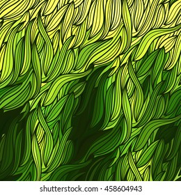 Abstract vector color background of doodle hand drawn lines. Colorful floral pattern. Wave green wallpaper
