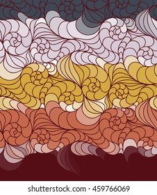Abstract vector color background of doodle hand drawn lines. Colorful floral pattern. Wave wallpaper