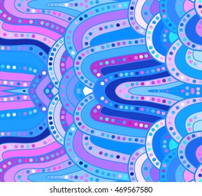 Abstract vector color background of doodle hand drawn lines. Blue floral pattern. Wave wallpaper