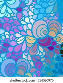 Abstract vector color background of doodle hand drawn lines. Colorful floral pattern. Wave blue wallpaper