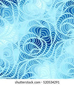 Abstract vector color background of doodle hand drawn lines. Colorful floral pattern. Wave blue wallpaper