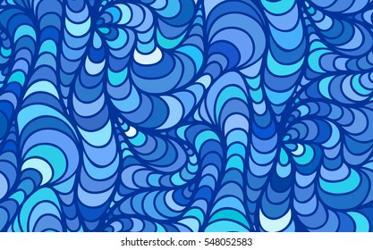 Abstract vector color background of doodle hand drawn lines. Colorful floral pattern. Wave blue wallpaper
