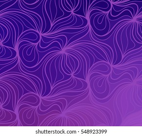 Abstract vector color background of doodle hand drawn lines. Colorful floral pattern. Wave purple wallpaper