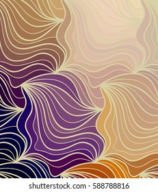 Abstract vector color background of doodle hand drawn lines. Colorful floral pattern. Wave wallpaper