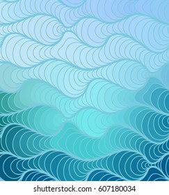 Abstract vector color background of doodle hand drawn lines. Blue floral pattern. Wave blue wallpaper