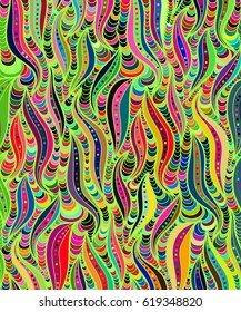 Abstract vector color background of doodle hand drawn lines. Colorful floral pattern. Wave wallpaper