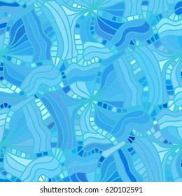 Abstract vector color background of doodle hand drawn lines. Blue floral pattern. Wave blue wallpaper