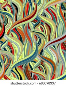 Abstract vector color background of doodle hand drawn lines. Colorful floral pattern. Wave wallpaper