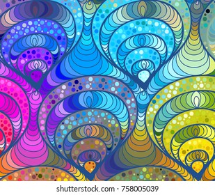 Abstract vector color background of doodle hand drawn lines. Colorful floral pattern. Wave wallpaper