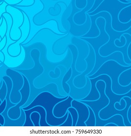 Abstract vector color background of doodle hand drawn lines. Blue floral pattern. Wave blue wallpaper