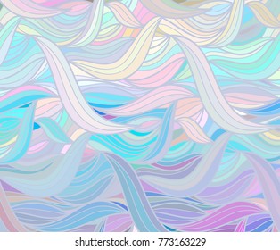 Abstract vector color background of doodle hand drawn lines. Colorful floral pattern. Wave blue wallpaper