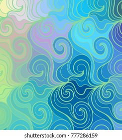 Abstract vector color background of doodle hand drawn lines. Colorful floral pattern. Wave blue wallpaper