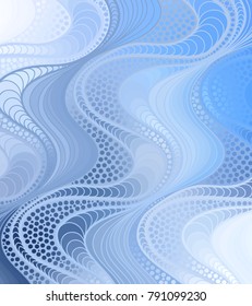 Abstract vector color background of doodle hand drawn lines. Blue floral pattern. Wave blue wallpaper