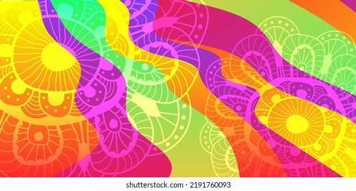 Abstract vector color background with waves and flower.