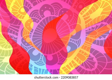 Abstrakter Vektorfarbhintergrund mit Wellen und Blumen.