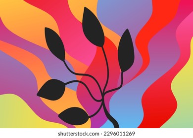 Abstract vector color background with waves and twig.