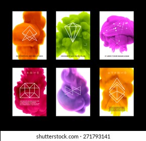 Abstract Vector Color Cloud Backgrounds Set. Paint Fluid. Colorful Smoke. Isolated Ink in Water. Liquid Ink or Paint for Banners, Cards, Posters, Annual Reports and Placards Designs. Vector Template.