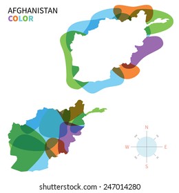 Abstract vector color map of Afghanistan with transparent paint effect. For colorful presentation isolated on white.