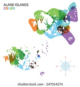 Abstract vector color map of Aland Islands with transparent paint effect. For colorful presentation isolated on white.