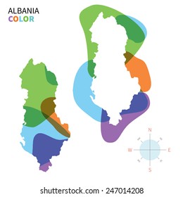 Abstract vector color map of Albania with transparent paint effect. For colorful presentation isolated on white.