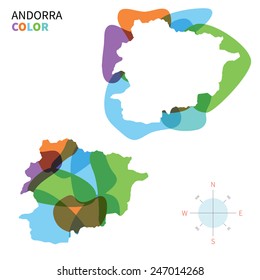 Abstract vector color map of Andorra with transparent paint effect. For colorful presentation isolated on white.